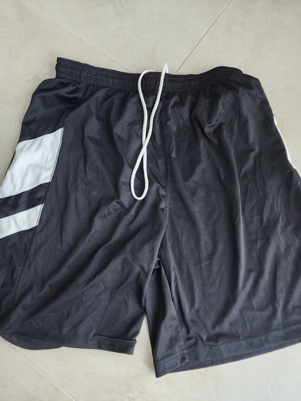 Men's Athletic Black Shorts with White Drawcord and Side Panels